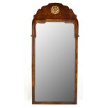 A mahogany reproduction Georgian-style rectangular wall mirror with relief open shell terminal, 97 x