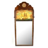 A reproduction mahogany Georgian-style rectangular wall mirror with painted panel depicting maritime