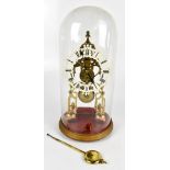 A brass skeleton clock, the applied white painted dial with Roman numerals, with fusee movement,