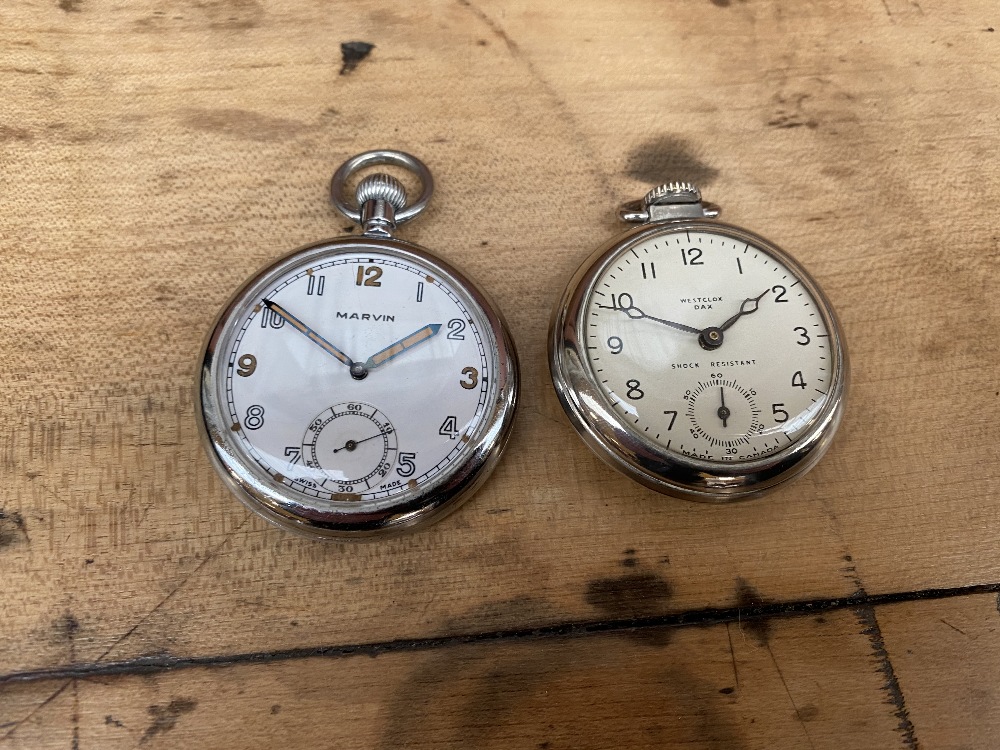 A Marvin military issued crown wind open faced pocket watch with military markings 'G.S.T.P 258608 - Bild 2 aus 3