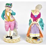 MEISSEN; a pair of 19th century figures, the first depicting a boy standing beside a column, the