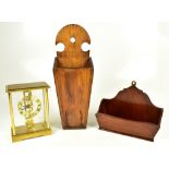 A reproduction stained oak candle box, height 46cm, together with a similar mahogany example, also