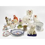 Seven 19th century Staffordshire figures to include 'Old Mother Goose', height 19cm, various