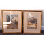PARKER HAGARTY RCA (1859-1934); pair of watercolours, both landscapes with figures leading sheep