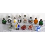 A group of thirteen modern Chinese glass scent bottles, all with stoppers.