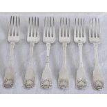 ELDER & CO; a set of six William IV hallmarked silver dessert forks, Edinburgh 1835, length 16cm,