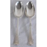 JAMES WILKS; a pair of George III hallmarked silver serving spoons, London 1784 and 1786, length