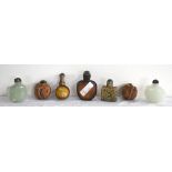 Seven modern Chinese snuff bottles including two simulated walnut examples, etc.