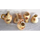 ROYAL WORCESTER; five assorted blush ivory pieces comprising a dragon handle ewer, shape 1048, two