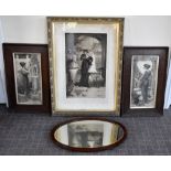 AFTER GOODMAN; a late 19th century monochrome print, 'Guess!', also two oak framed prints and an