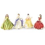 Four Royal Doulton figures comprising 'HN5029 'English Rose', HN5032 'Welsh Beauty',