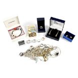 A quantity of silver and white metal jewellery to include link chains, rings, pendants etc,