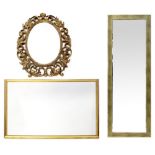 A large contemporary gilt-framed rectangular wall mirror, 130 x 102cm,