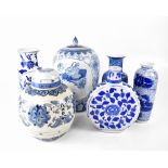 A group of modern Oriental blue and white ceramics to include a pair of blue and white decoded