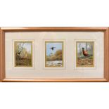 W GEOFF ROLLINSON (born 1946); a framed display of three separate watercolour miniatures,