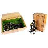 A cased Swift & Son microscope, no.17575, and a cased incomplete microscope no.17574 (2).
