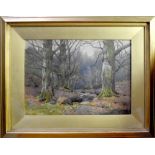 J SCOTT HARRISON; watercolour, 'In Brandlehowe Woods, Derwentwater', signed lower left,