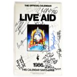 Live Aid; signed calendar 1986, bearing signatures for Bob Geldof, Paula Yates, David Bowie,