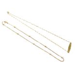 Two 9ct gold necklaces, one with eight gold beads, length 40cm,