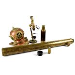 An Adams of No66 Fleet Street, London brass and wooden covered ten-drawer telescope (af),