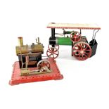 A Mamod live steam, tractor engine, with canopy, scuttle, burner and steering rod,