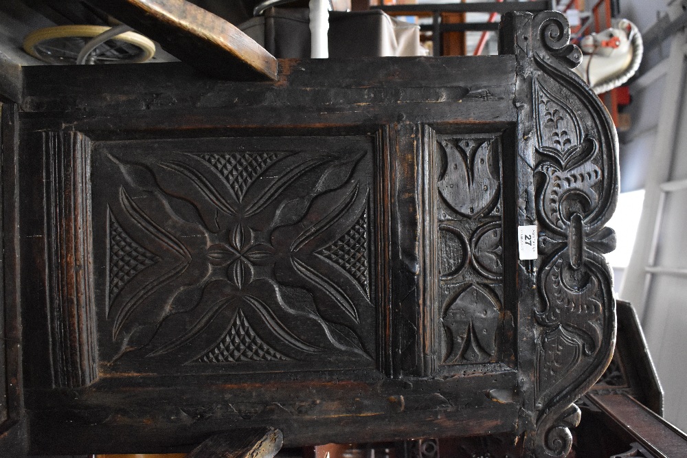 A 17th century carved oak Wainscot armchair, - Image 3 of 6