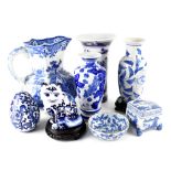 A group of contemporary blue and white mainly Oriental ceramics to include floral baluster vases,