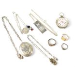 Various items costume jewellery, mostly silver to include a silver open faced pocket watch,