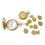 A 19th century gold plated full hunter pocket watch with fifteen jewel crown wound movement,