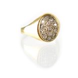 A large gentlemen's vintage hallmarked 9ct gold cluster signet ring with thirteen claw-set small