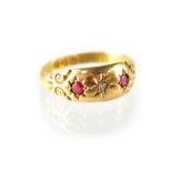 A 19th century hallmarked 18ct gold diamond and ruby ring, size O, approx 2.1g.