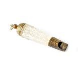 An unusual 19th century glass and plated metal pocket whistle of tapered form,