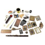Various mixed collectables to include daguerreotypes, compact in the form of a piano,