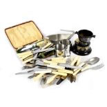 A quantity of plated ware to include boxed Falstaff cutlery, butter knives, sugar bowl,