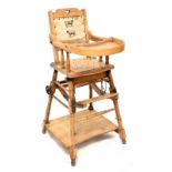 An early 20th century child's pine metamorphic high chair, height 100cm.