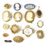 Various 19th century and other gold plated and yellow metal brooches to include three mourning