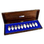 A cased set of ten silver proof elliptical shaped ingots, 'The Queen's Beasts', with images of,