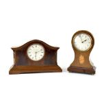 An Edwardian inlaid mahogany balloon mantel clock,