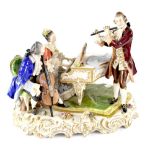 A late 19th/early 20th century Volkstedt porcelain figure group of a lady and two gentlemen in