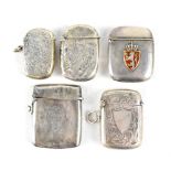 Five early 20th century silver vesta cases, various sizes and makers, four bearing hallmarks,