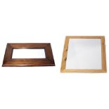 Three contemporary wall mirrors, a rectangular example with wide mahogany frame, 121 x 68cm,
