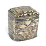 A 19th century Continental, possibly French silver small box, the lid engraved with buildings,