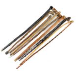 Ten naturally sourced walking sticks, some with shaped handles, length of longest 87cm (10).