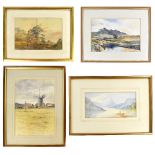 E HOWE; watercolour, 'The Cuillins, Isle of Skye', signed and titled lower right, label verso,