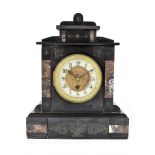 A Victorian black slate and marble mausoleum mantel clock,