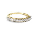 A 9ct yellow gold ladies' dress ring set with thirteen small diamonds, size P1/2, approx 2.7g.