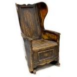 A good rustic 18th century pine lambing chair, a barn find in Lancashire,