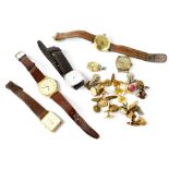 Six various wristwatches to include a yellow metal Waltham example and a quantity of cufflinks.