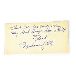 Muhammad Ali; a signed piece of card 'Thank you for being a fan, may God always bless and help you,