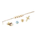 Various items of jewellery to include a pair of yellow metal wide hoop earrings,